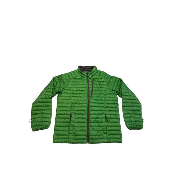 L L Bean Goose Down Puffer Jacket Kids Large 14-16 Green Full Zip Pockets - Picture 1 of 16